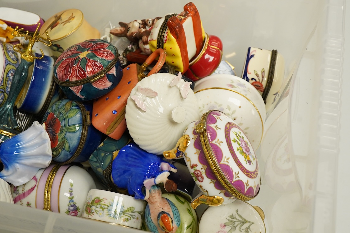 A collection of various shaped china pill boxes, Limoges, Aynsley etc